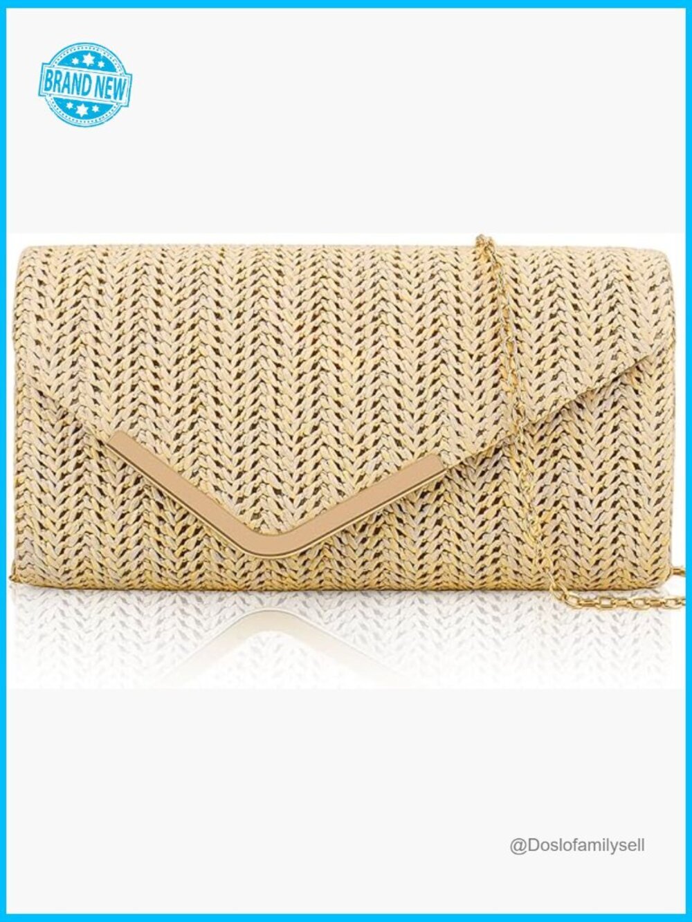 Straw Clutch Purse Woven Beach Evening Bag Boho Envelope Chain Shoulder Handle